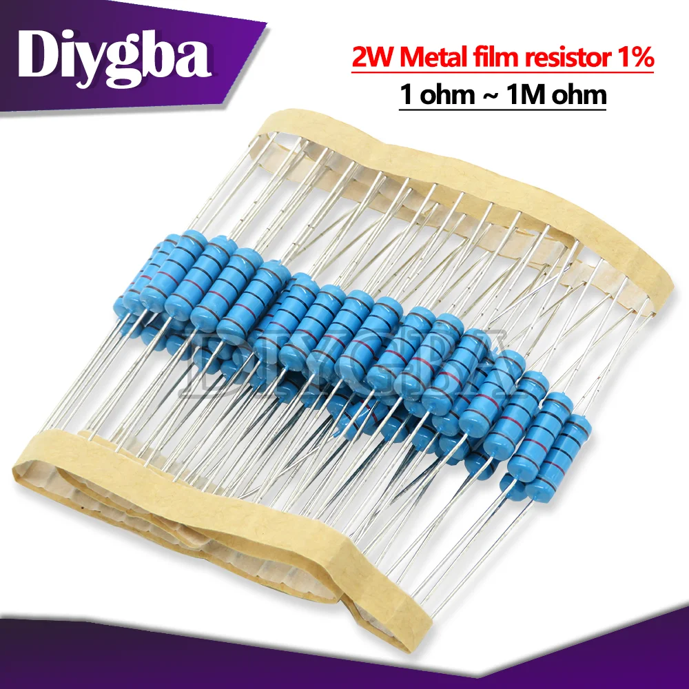 20PCS 2W Metal film resistor 1% 1R ~ 1M 2R 10R 22R 47R 100R 330R 1K 4.7K 10K 22K 47K 100K 330K 470K 1 2 10 22 47 100 330 ohm