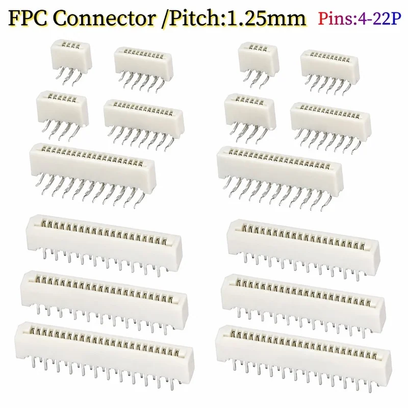 10Pcs 1.25mm FPC/FFC Connector LCD Flexible Flat Cable Socket Double Row 4/5/6/7/8/9/10/11/12/14/16/18/20/22/24/26/28/30/32 Pin