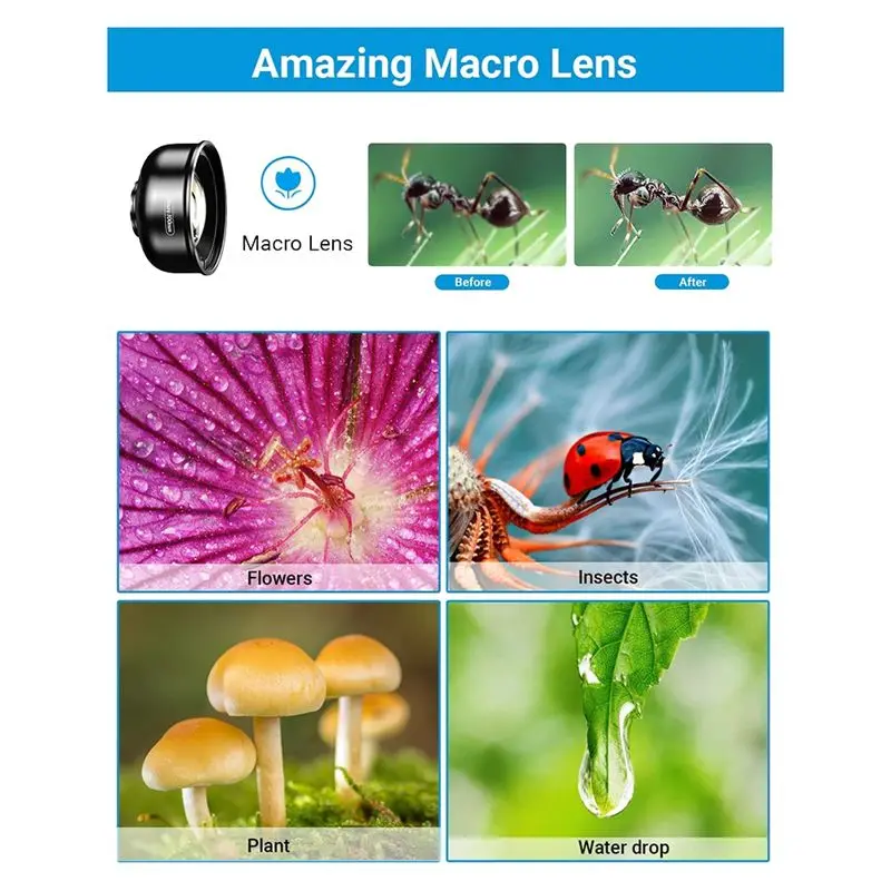 

New Phone Macro Lens Kit for Smartphone,10X Macro Lens + CPL Filter with Multi-Function Lens Clip for Smartphone