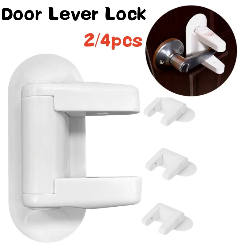 4pcs Door Lever Lock Child Safety Locks Door Handle Fixed Lock Baby Bnti-opening Door Lock  180° Rotation Safety Lock Punch-free