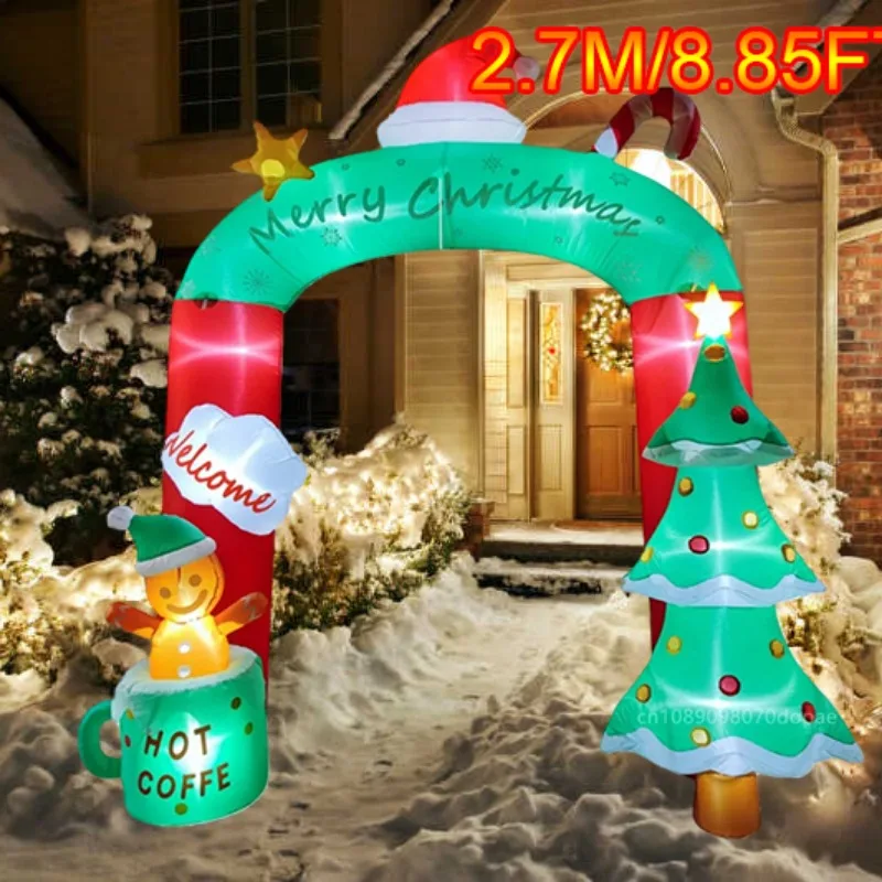 2.7M/8.85FT Inflatable Christmas Tree and Little Gingerbread Man Christmas Arch Built-in LED Lights Outdoor Holiday Party Adorn