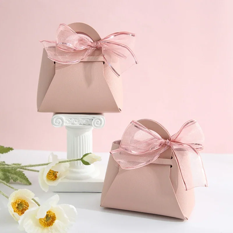 10/20pcs Leather Gift Bags Bow Ribbon Candy Bag Gift Packaging Bags Wedding Favor for Guest Party Distribution Bags Mini Handbag