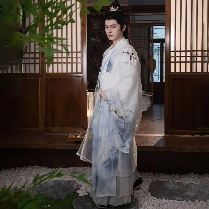 Classic Immortal Crane Embroidery Hanfu Dress Set Men Women Spring Summer Traditional Robe Costume Vintage Ming Dynasty Clothing