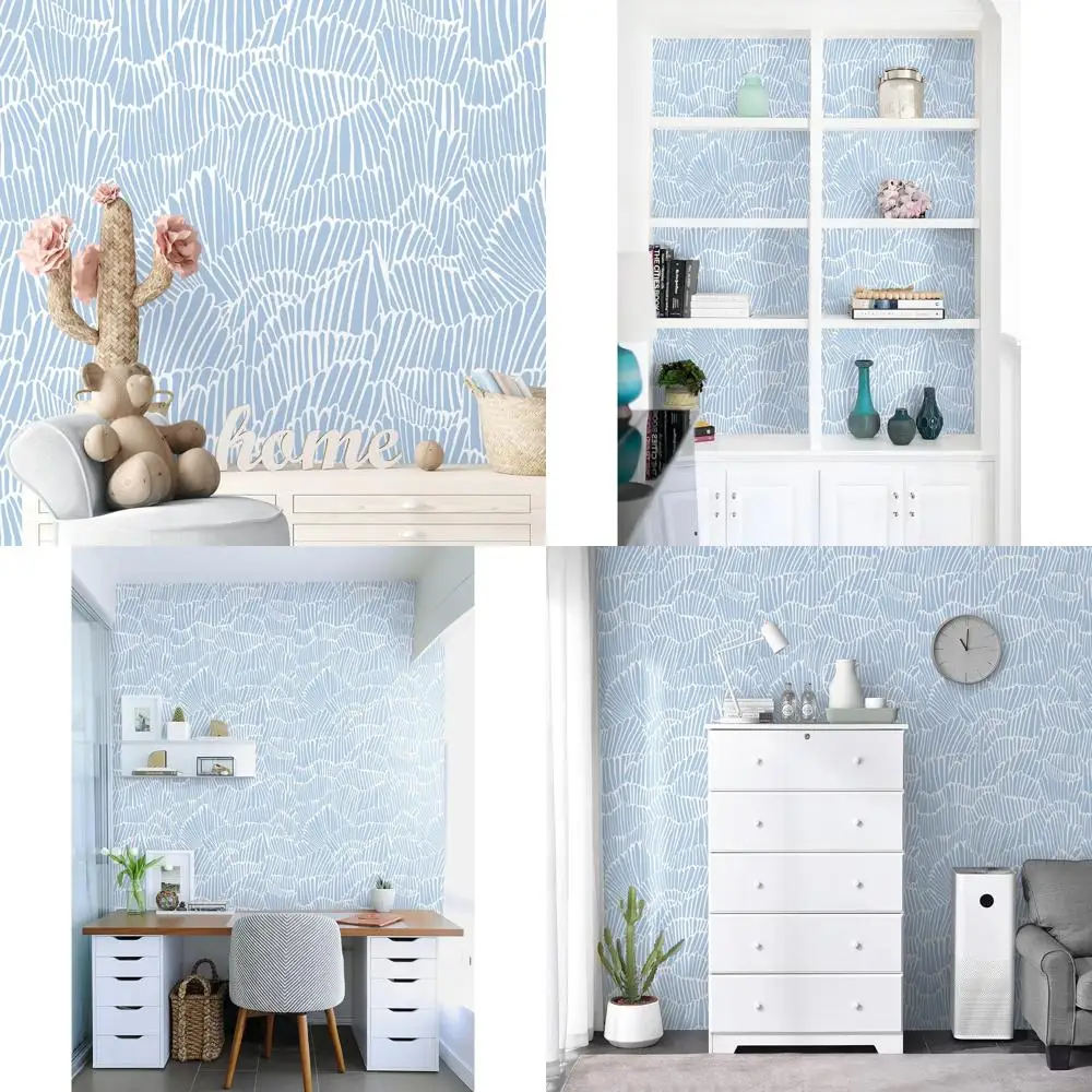 ورق حائط ساحلي حديث مخطط باللونين الأزرق والأبيض قابل للإزالة ومقاوم للماء، ورق اتصال قابل للتقشير واللصق من أجل أنيق وسهل W