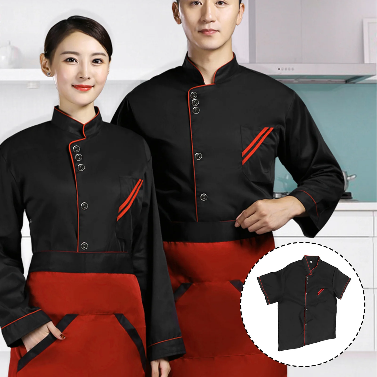 Short Sleeve Chef Coat Unisex Loose Fit Breathable Oil-Proof Washable Black Catering Uniform Kitchen Staff Clothing For