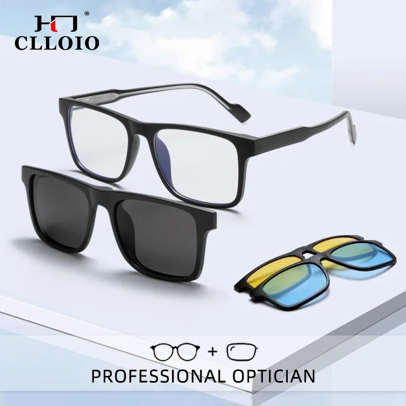 CLLOIO Multifunctional Polarized Magnetic Clip On Anti Blue Light Reading Glasses Men Myopia Glasses Custom Prescription Eyewear