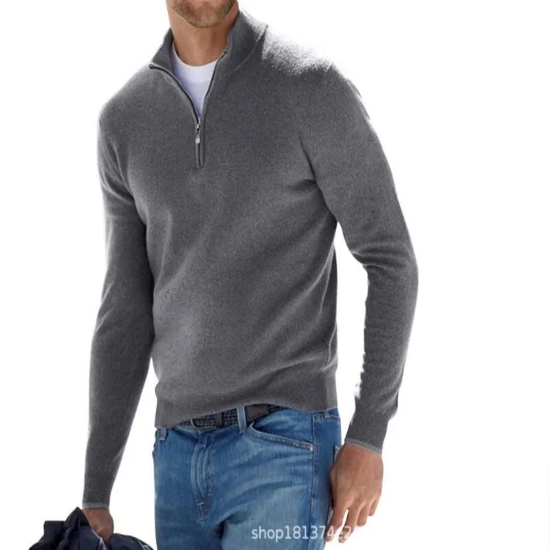 Luxury Autumn Fashion Stand Collar Sweater Men Long Sleeve Zip Slim Jumper Tops Spring Winter Knitted Sweaters Pullover Clothes