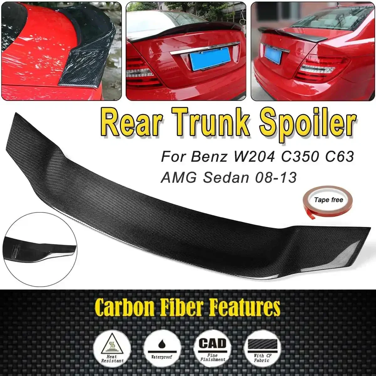 

R-Type Real Carbon Fiber Rear Trunk Car Trunk Spoiler Wing For Benz W204 C350 C63 AMG Sedan 08-13 Car Lip Wing Spoiler Body Kit