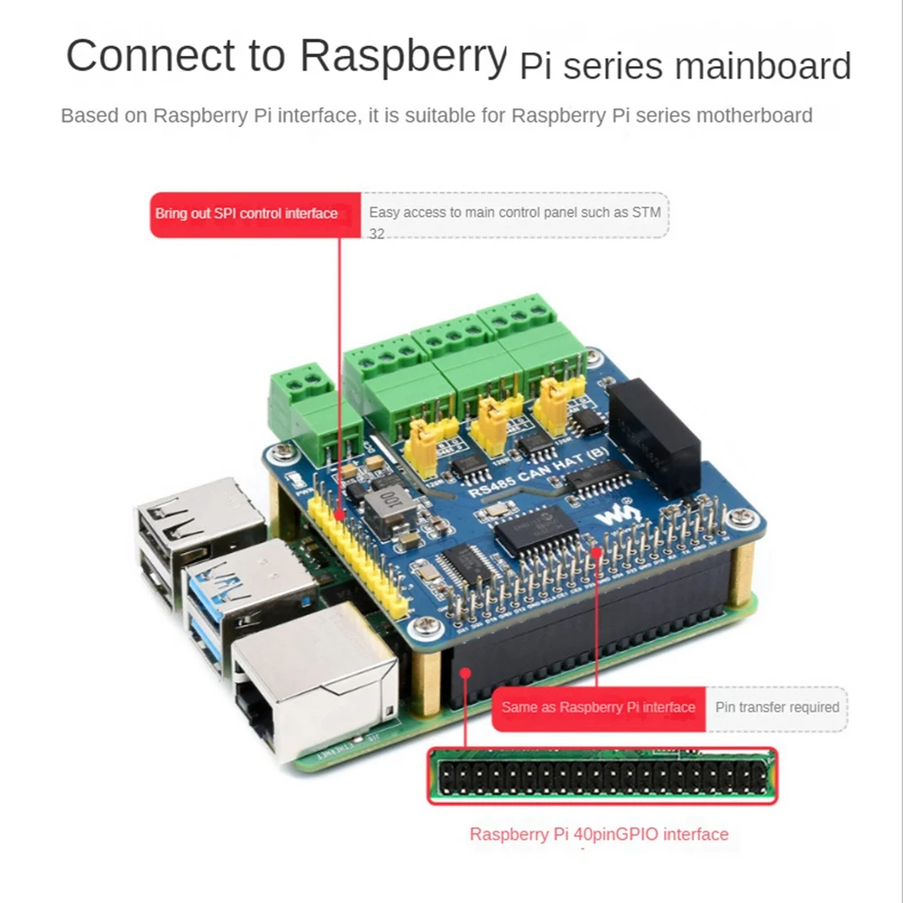 Waveshare RS485 CAN HAT RS485 CAN Expansion Board for Raspberry Pi Allows Stable Long-Distance Communication Via RS485/CAN