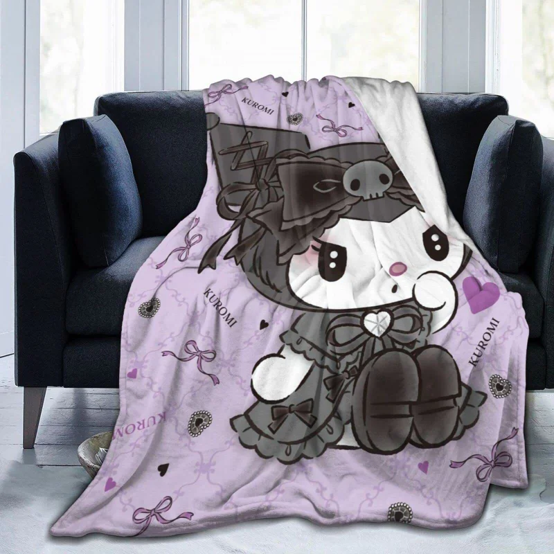 Kuromi Cinnamoroll pluszowy koc miękka flanelowa kołdra zagęszczony koc na drzemkę Cartoon moja melodia Sofa koc dekoracyjny prezent na boże