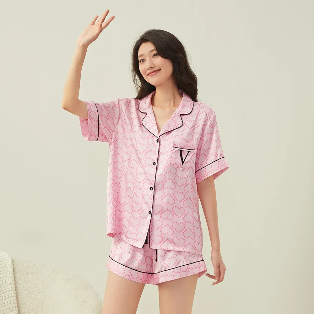 2024 secret of the same summer big love printing ice silk pajamas women's short-sleeved shorts home