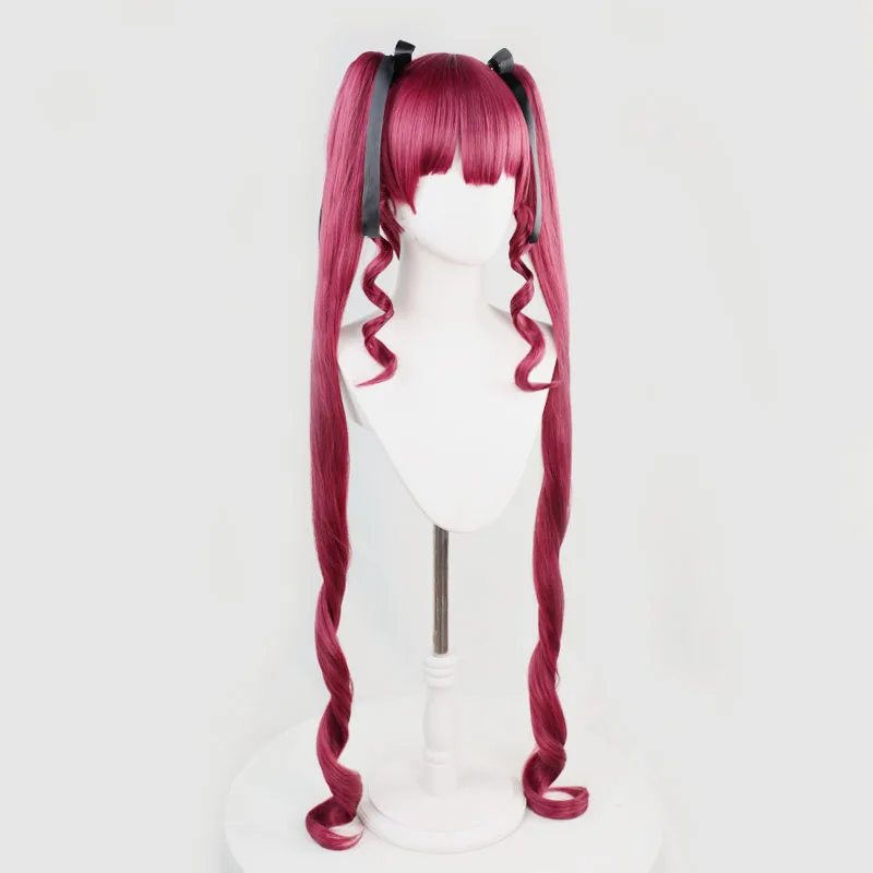 Houshou Marine Cosplay Wig Vtuber Burgundy Red Long Heat Resistant Synthetic Hair Halloween Party Role Play + Free Wig Cap