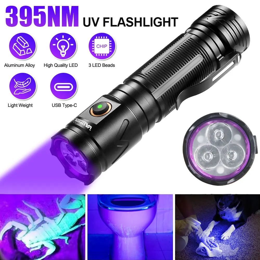 30W UV Flashlight 395nm Black Mirror Torch 3led Flashlamp Ultraviolet Ink Dryer Money Fluorescer Detector Purple Light Torch