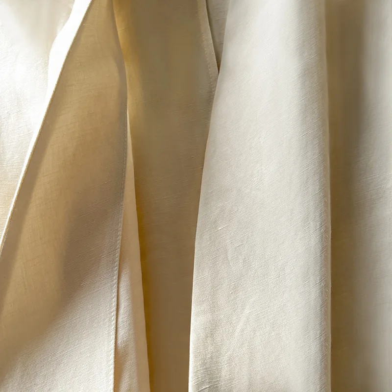 2025 Early Autumn Niche Design V-Neck Silk And Linen Tie-Up Long-Sleeved Top