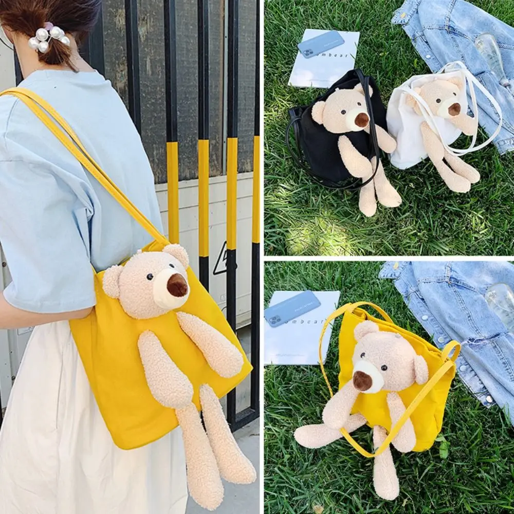 

Cute Doll Canvas Bag Trendy High Capacity Small Tote Bag Bear Shoulder Bags