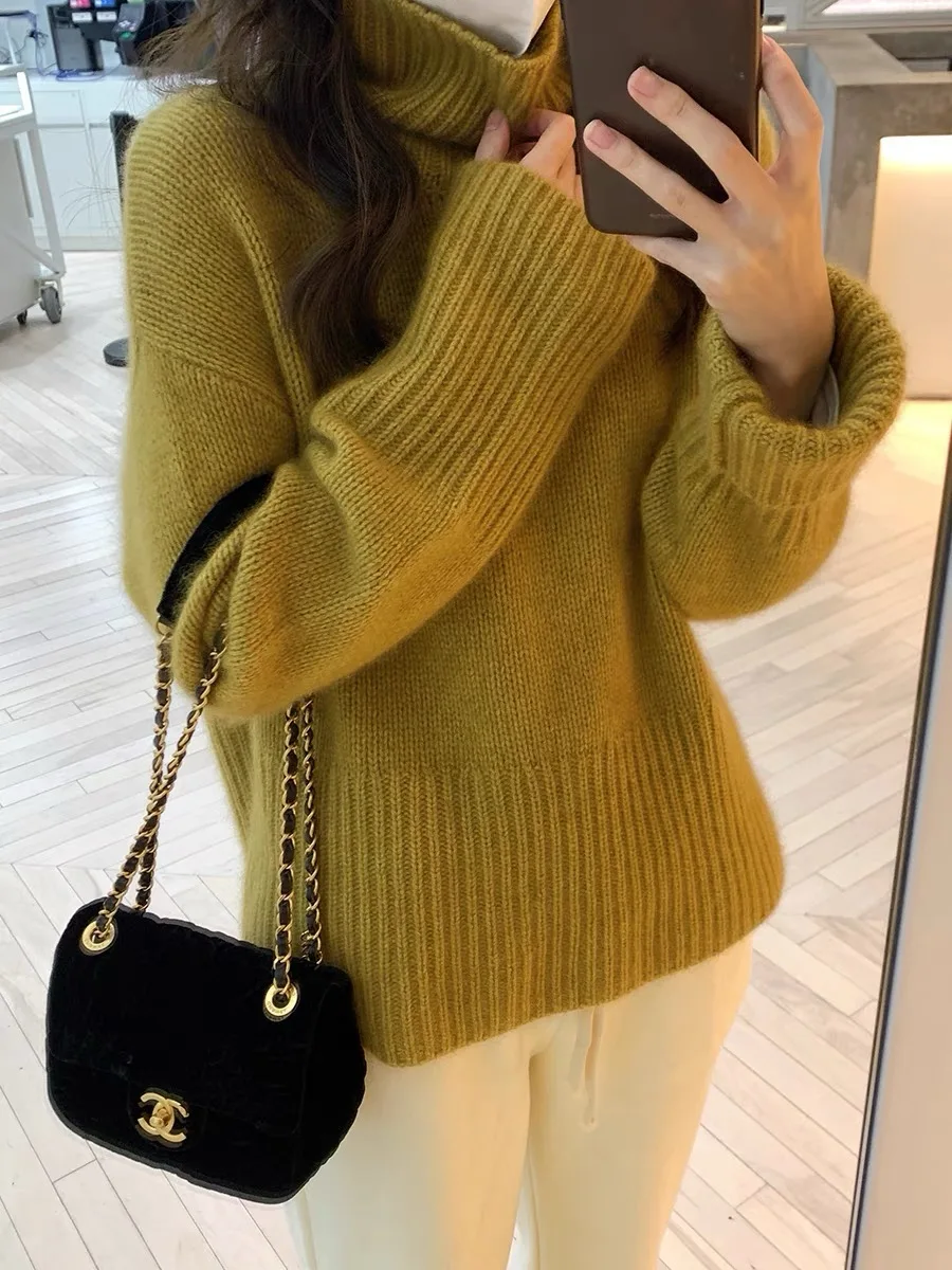 Nieuwe vrouwen wollen trui hoge kraag trui herfst winter 100% merinowol gebreide kleding vrouwelijke populaire losse kleding tops