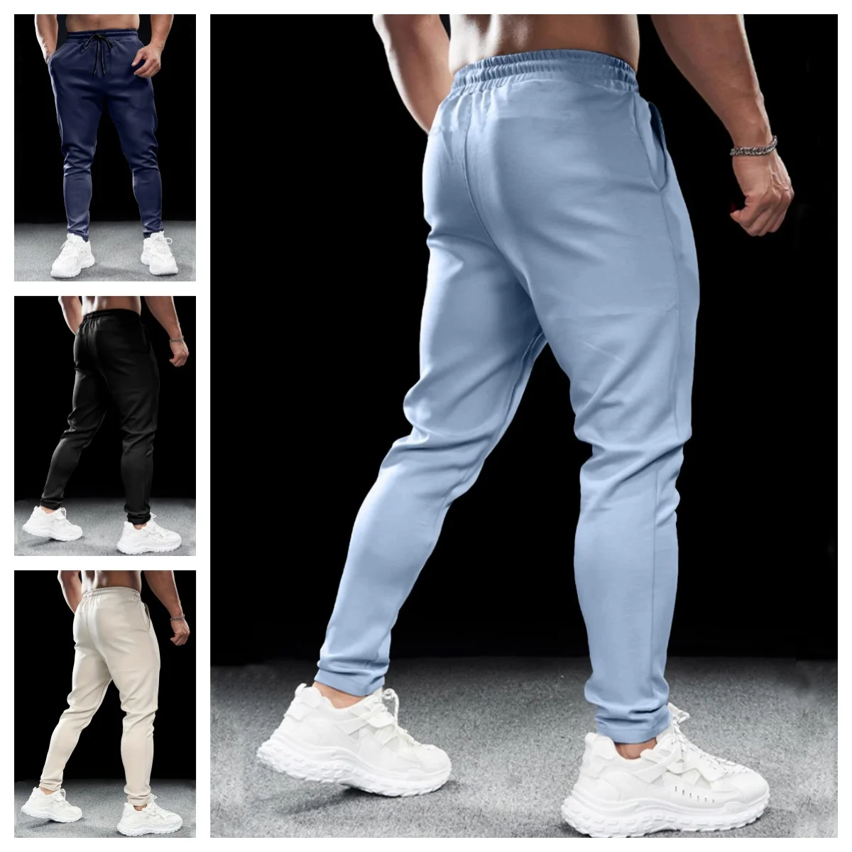 Men Slim Fit Jogger Pants Elastic Waist Drawstring Sports Trousers Casual Fitness Workout Sweatpants