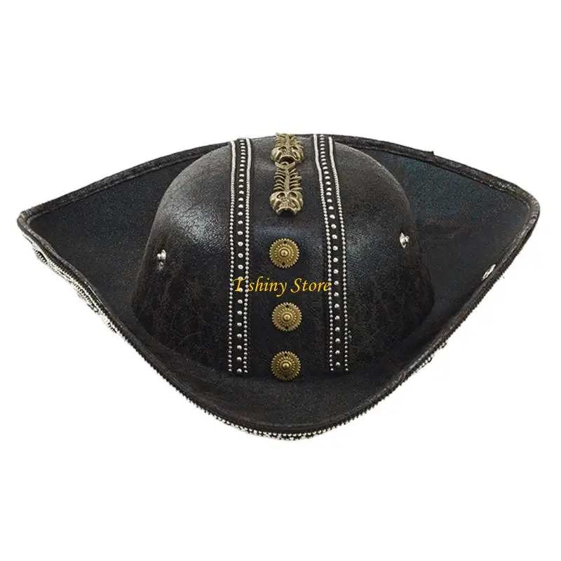 

N58F Comfortable Unisex Pirate Cap With Metal Accents Halloween Party Costume Themed Event Accessories Great For Costume Fun