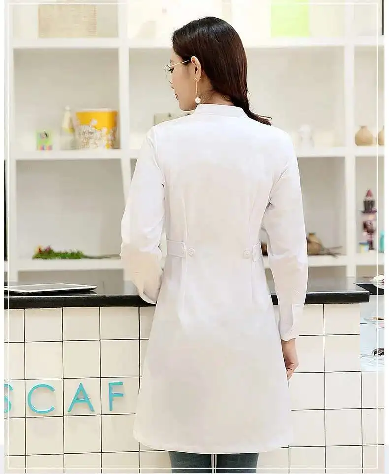 New Women's Winter Stand Collar Long Sleeve White Uniform Spa Dept. Cic Doctor's Labtest Coat Slim Fit Overcoat