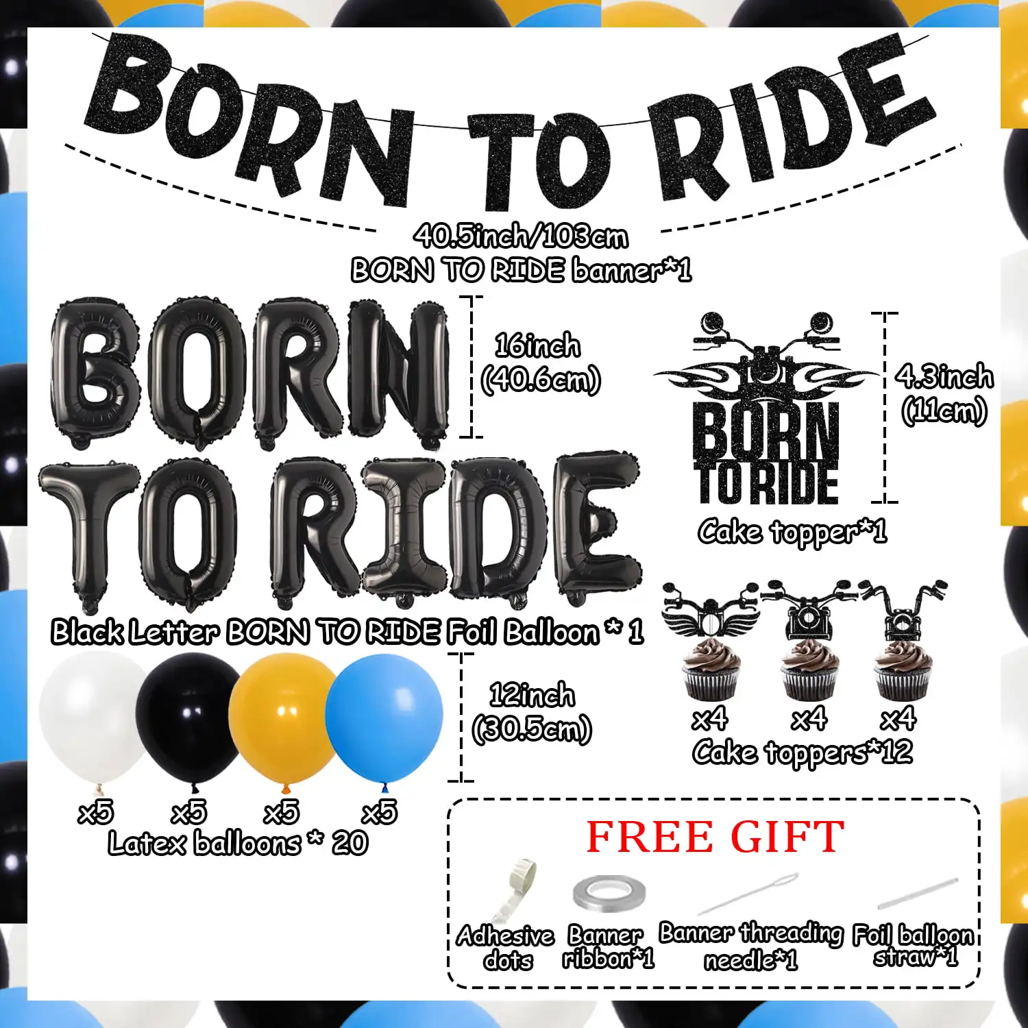 Born To Ride Motorcycle Birthday Party Decoration Born To Ride Balloons Motorcycle Cake Topper for Boys Dirt Bike Theme Party