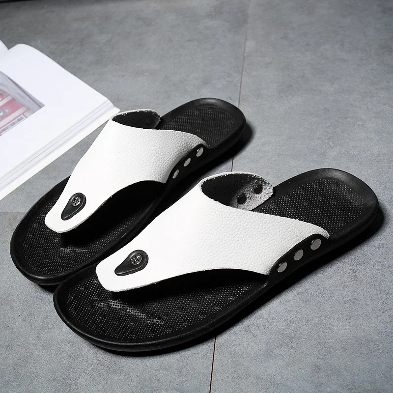 YRZL Slippers Summer Flip-Flops for Men Beach Slippers Brown Sandals Comfortable Shoes Non-Slip Bathroom Shoes Men Slides