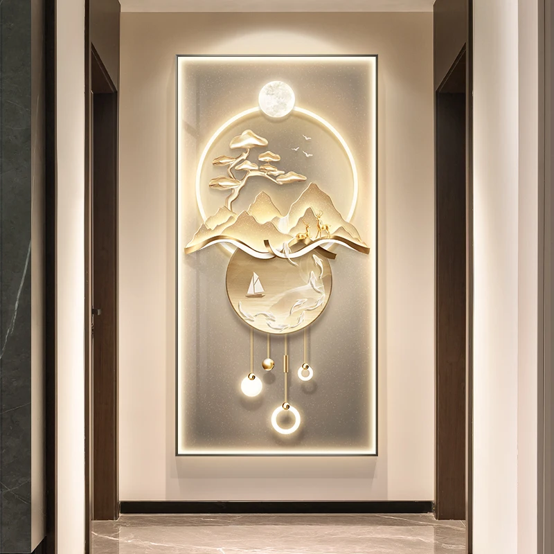 

Modern LED Mural Lamp For Corridor Living Room Entrance Decoration Fish Hanging Painting Lighting Crystal Porcelain Wall Light