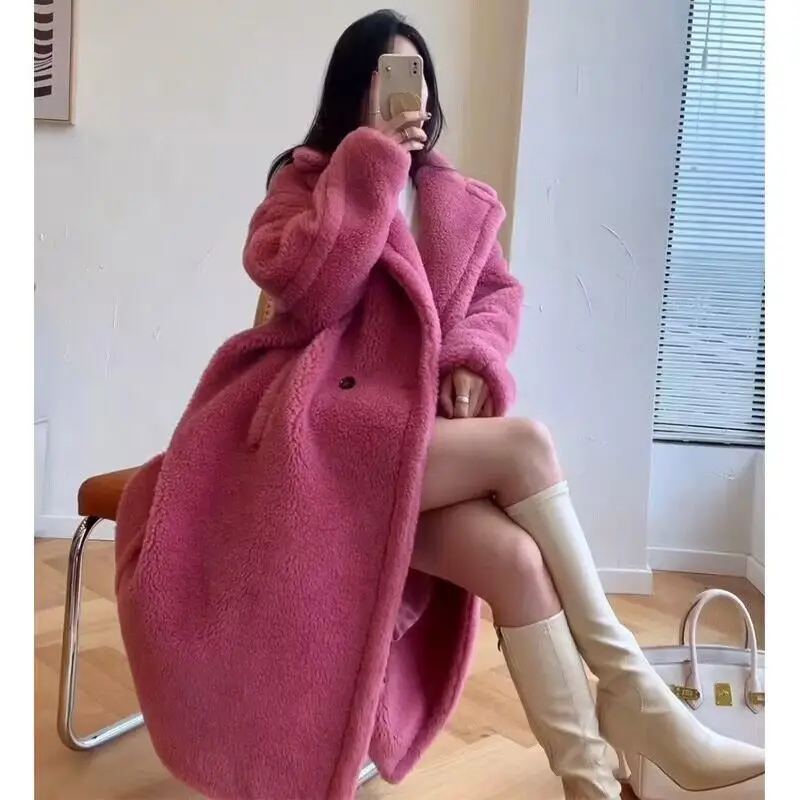 Autumn and Winter Warm Coat Women's 2023 New Artificial Fur Thick Coat Casual Loose Retro Pink Long Faux Fur Coat Jacket Women