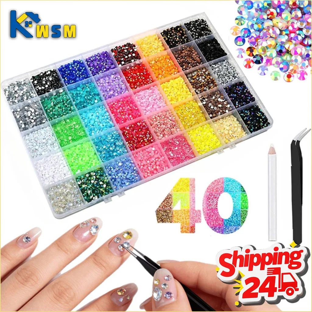 40 Colors 3mm Resin Rhinestones Flat Back Gems for Crafts Bedazzler Kit Nail Art Face Makeup Roller DIY Jewelry Making Supplies