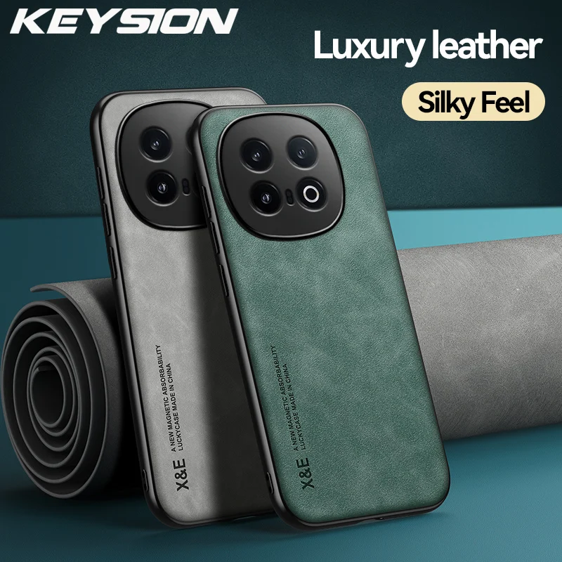 KEYSION Luxury Retro PU Leather Case for IQOO 13 5G Soft Silicone+PC Shockproof Phone Back Cover for IQOO 13 5G