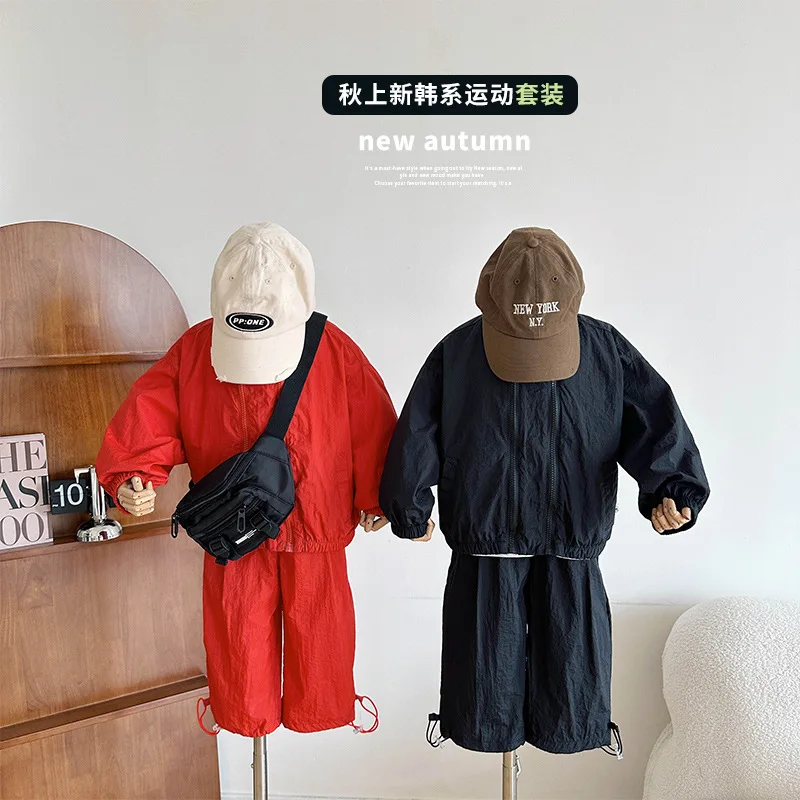 

Children Set 2023 Spring Autumn New Fashionable Korean Style Personality Zipper Suit Boys and Girls Sports Two Piece Set