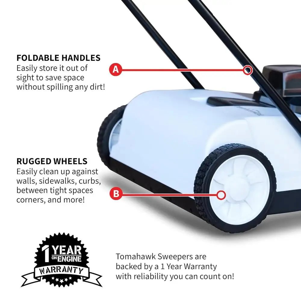 22 Inch Battery Powered Push Sweeper 18V Lithium Ion Dual Brush System Adjustable Settings Easy Operation Efficient Cleaning