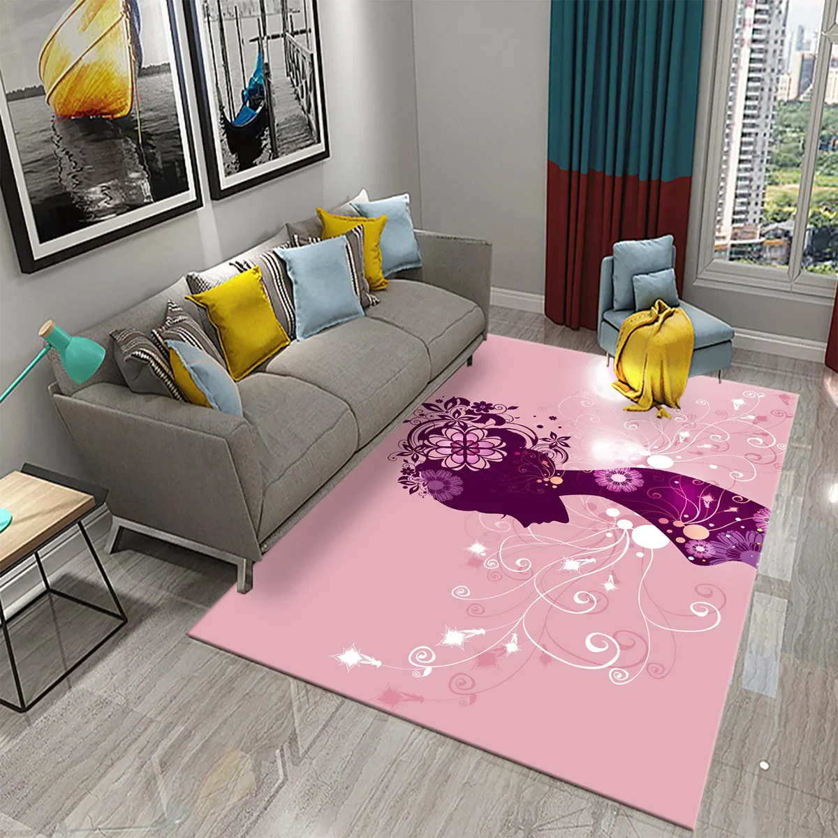 3D Colorful Flower Butterfly Woman Abstract Carpet Kitchen Bathroom Entrance Non-slip Rug Living Room Girls Bedroom Decor Rugs