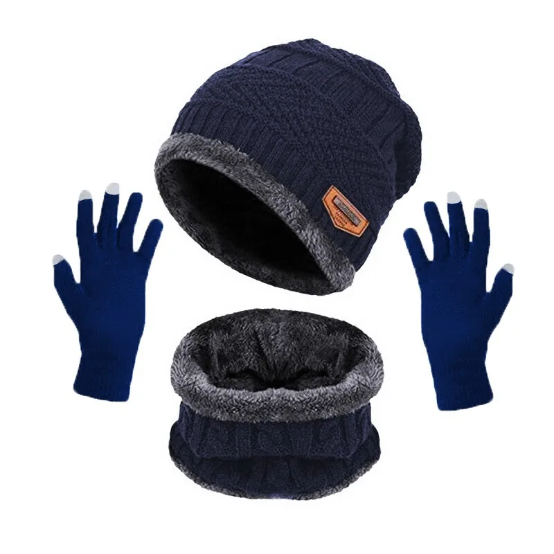 Winter Hat Glove Scarf Sets Knit Skull Hat Touch Screen Gloves Neck Warmer for Snow Cold Weather