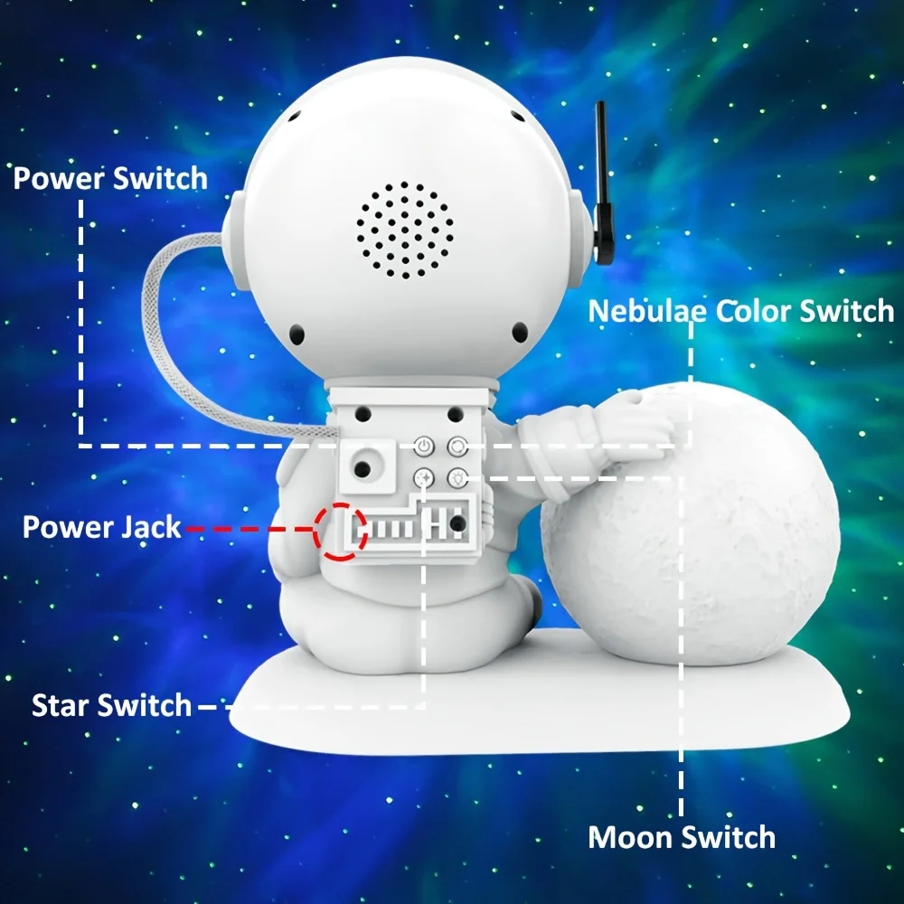 Novelty Dimmable Astronaut Star Projector Color Changing Moon USB Power LED Night Light for Bedroom Gaming Decor Birthday Gift