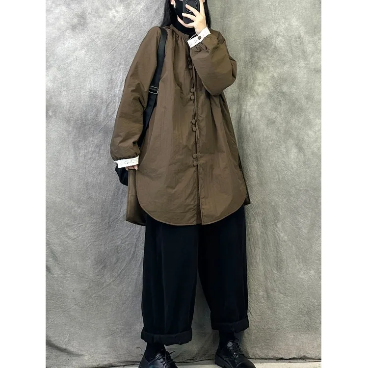 

Retro Sle New Chinese Light Cotton Jaet Women's Loose plus Size Winter Coat irt Comfortable Breathable Long Sve