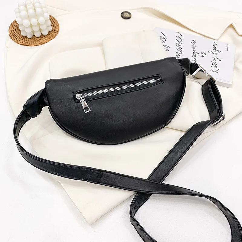 Elegant Solid Colour PU Leather Fanny Packs For Women Simple Design Waist Bags Female Waist Pack Wide Strap Crossbody Chest Bag