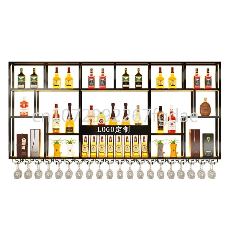 Light Shelf Wine Rack, Modern Black Restaurant Vertical Display Cabinet, Commercial Storage Wall Mounted Mueble De Bar Furniture