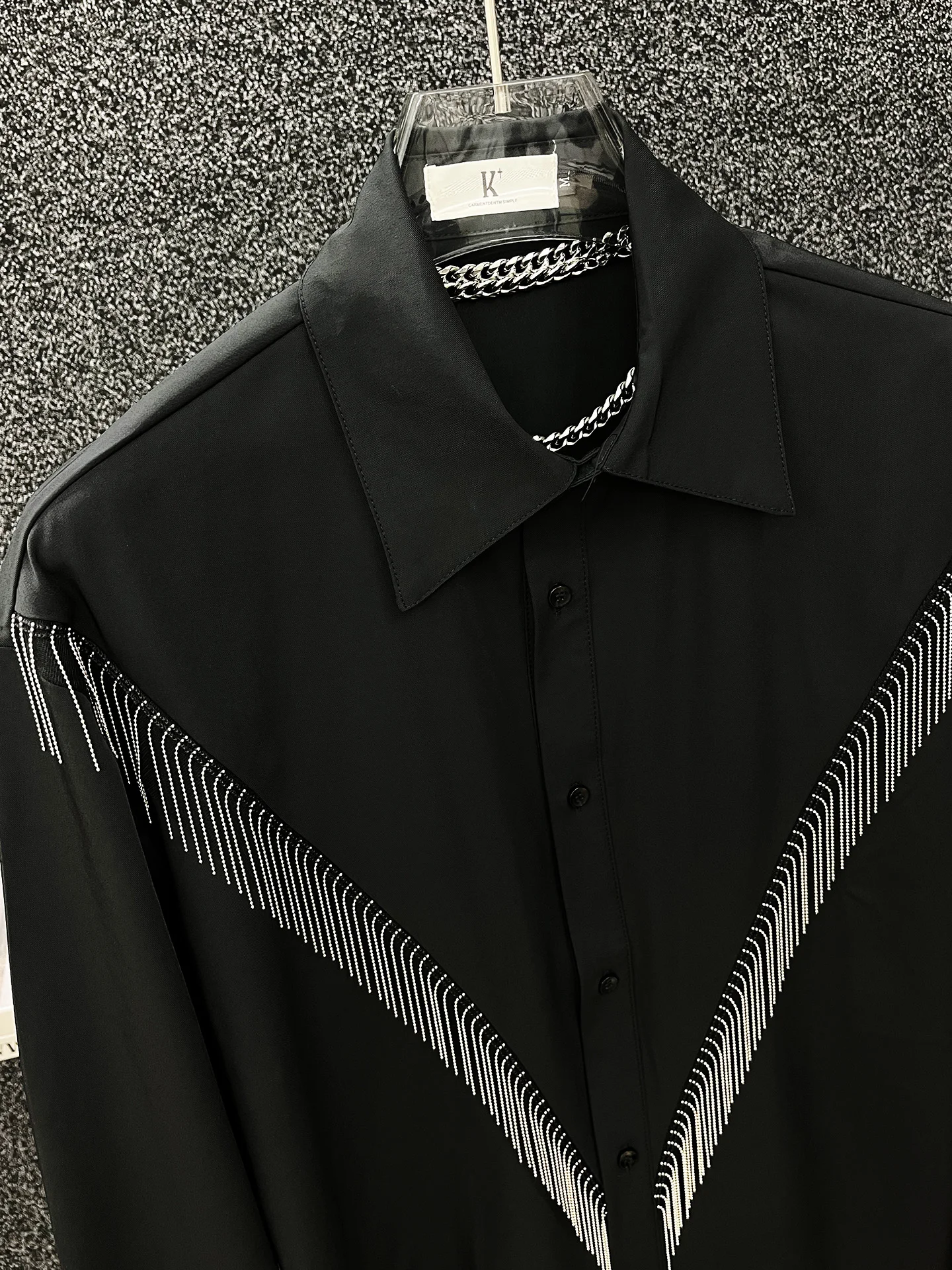 Korean Version of High-end Fringed Design Black Long-sleeved Shirt Fashionable Trendy Man Handsome Loose Casual Versatile Shirt