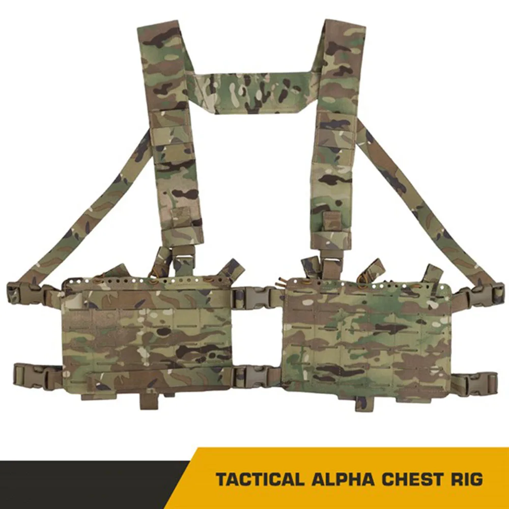 

Tactical Alpha Chest Rig, Camouflage Double Panel MOLLE System, Internal Elastic Storage Bag