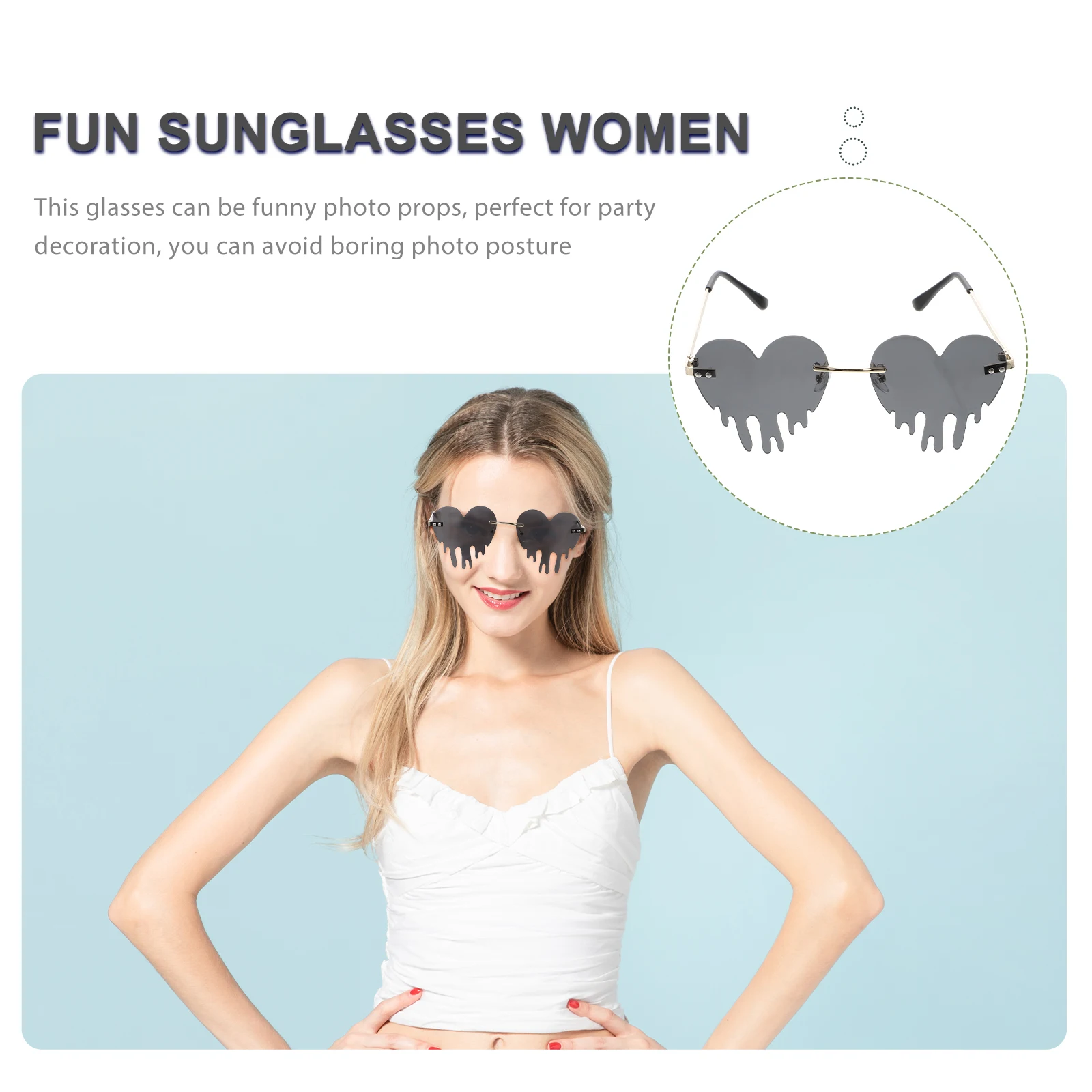 

Heart Shaped Sunglasses Bachelorette Party Festival Accessories For Women Frameless Rimless Glasses Cool Colorful Eyewear