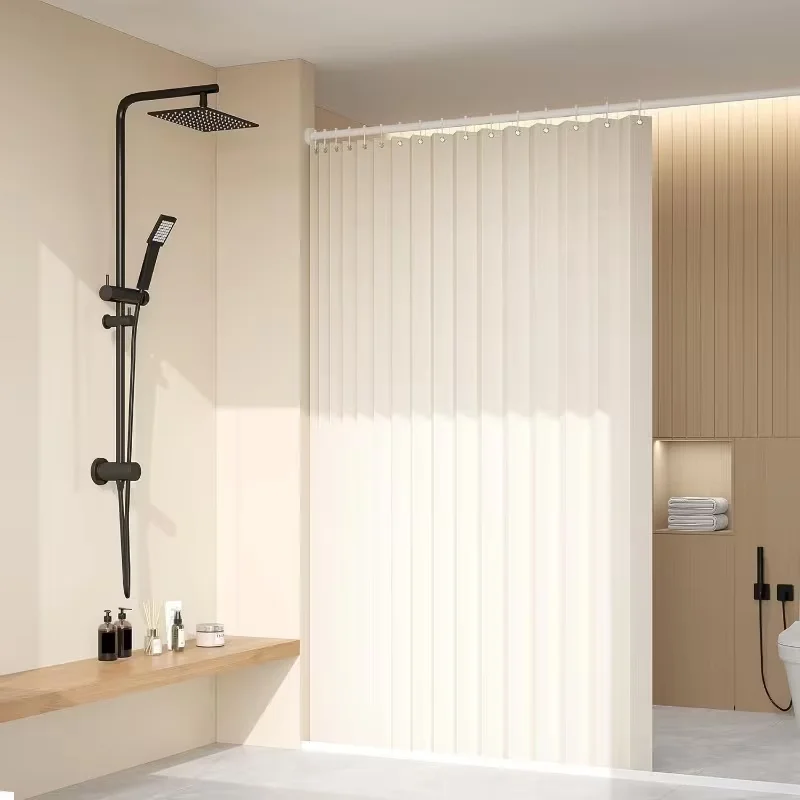 Modern Stripes Magnetic Foldable Shower Curtain No Drill Waterproof Bathroom Privacy Thermal Insulation Easy Storage
