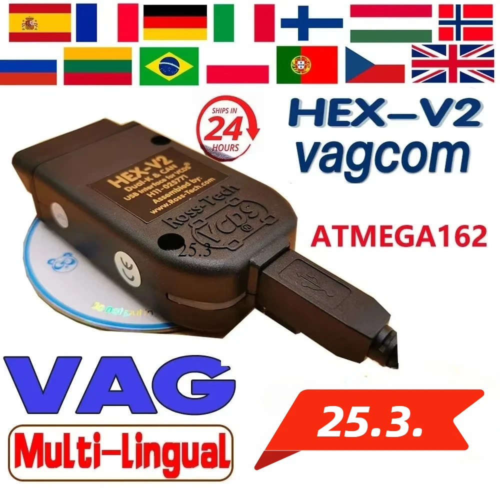 

Интерфейс VCDScan HEX V2 VAGCOM 25,3 VAG-COM 24,7 V2 для VW для AUDI Skoda Seat Vcds24.7, многоязычная диагностика автомобилей