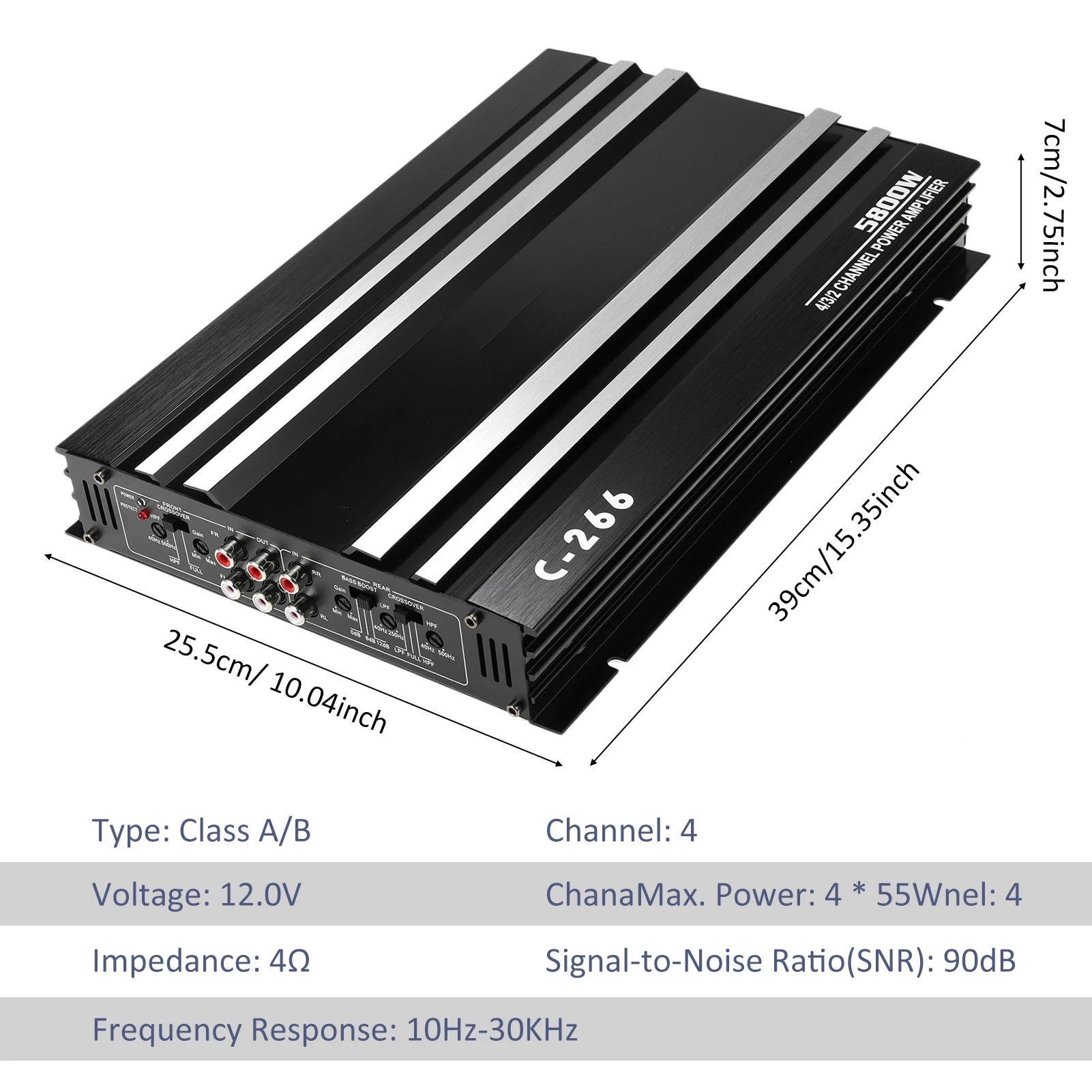 Car Power Amplifier 12V 4 Channel High Power Aluminum Alloy Car Audio Amplifier Black High-Power Power Amplifier
