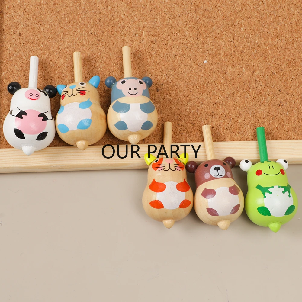 4Pcs Cartoon Animal Wooden Spinning Top Toys for Kids Birthday Party Favors Baby Shower Pinata Fillers Kindergarten Prizes
