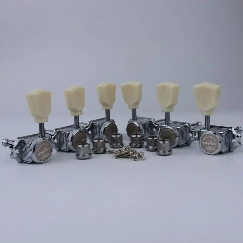 1 Set GUYKER Cream Handle Locking String Vintage Deluxe Electric Guitar Machine Heads Tuners Chrome 3R3L Tuning Pegs