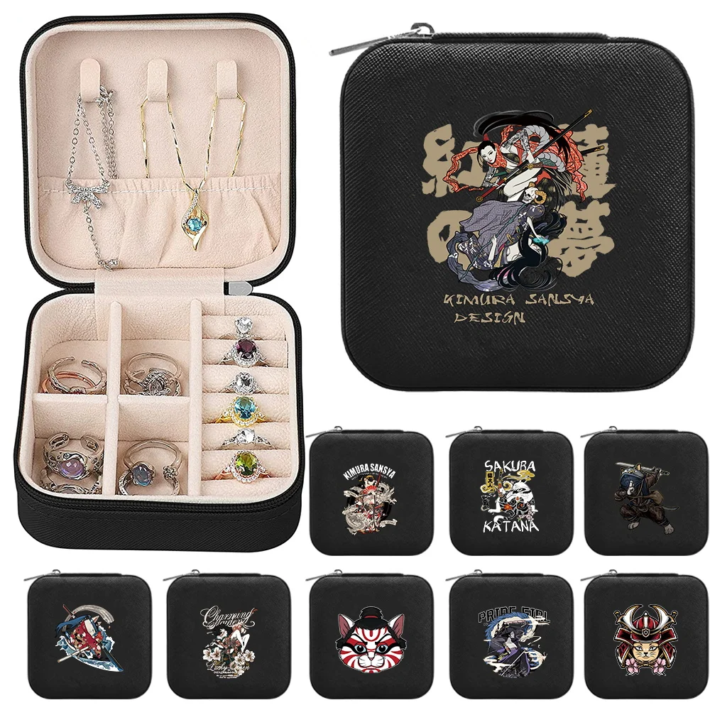 

Fashionable Mini Square Jewelry Box Jewel Storage Boxes Portable Samurai Pattern Series Zipper Simplicity Jewels Organizer Case