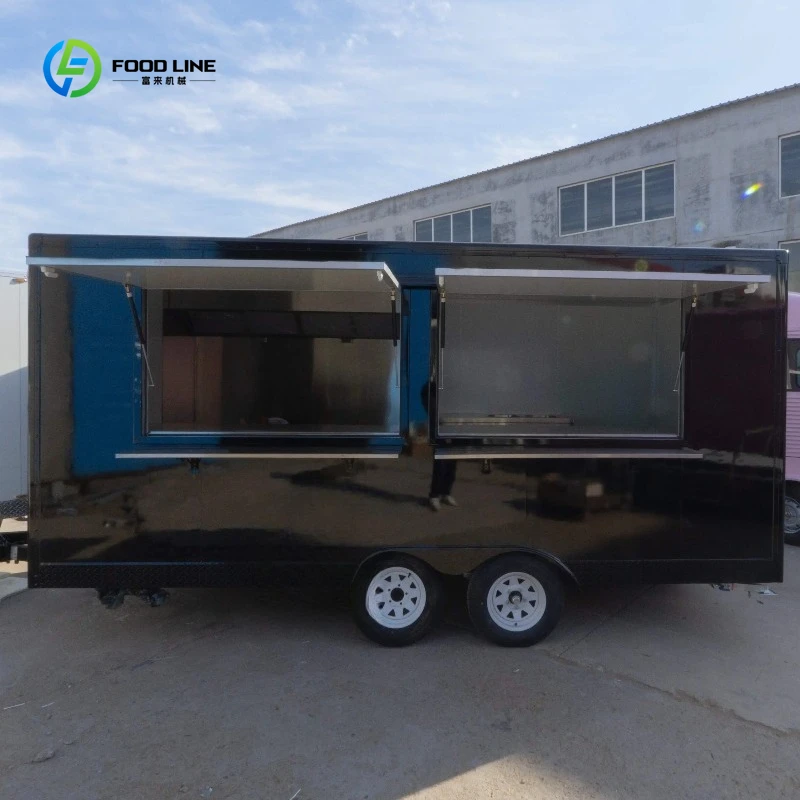 Standard  Food Trailer Truck Black Food Trailer Mobile  Food Cart with  Two Service Window