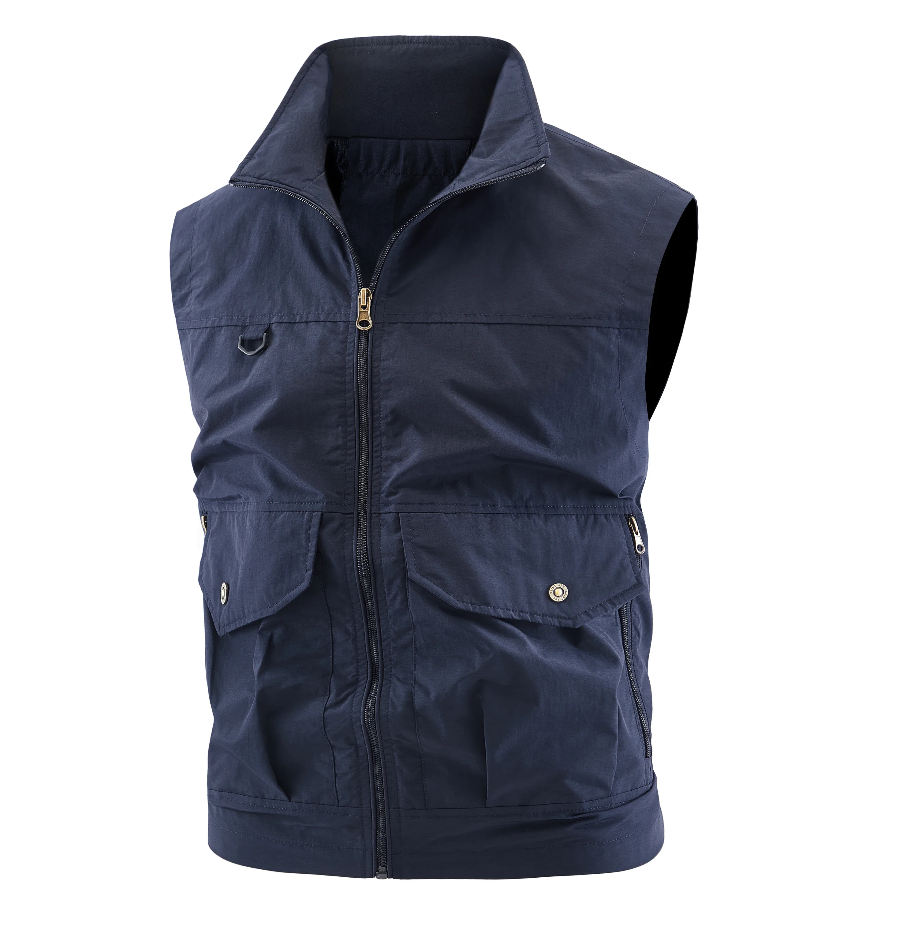 

New Men's Leisure Vest Solid Color Tooling Style Waistcoat Thin Fishing Hiking Multi-Pocket Casual Loose Vest for Men