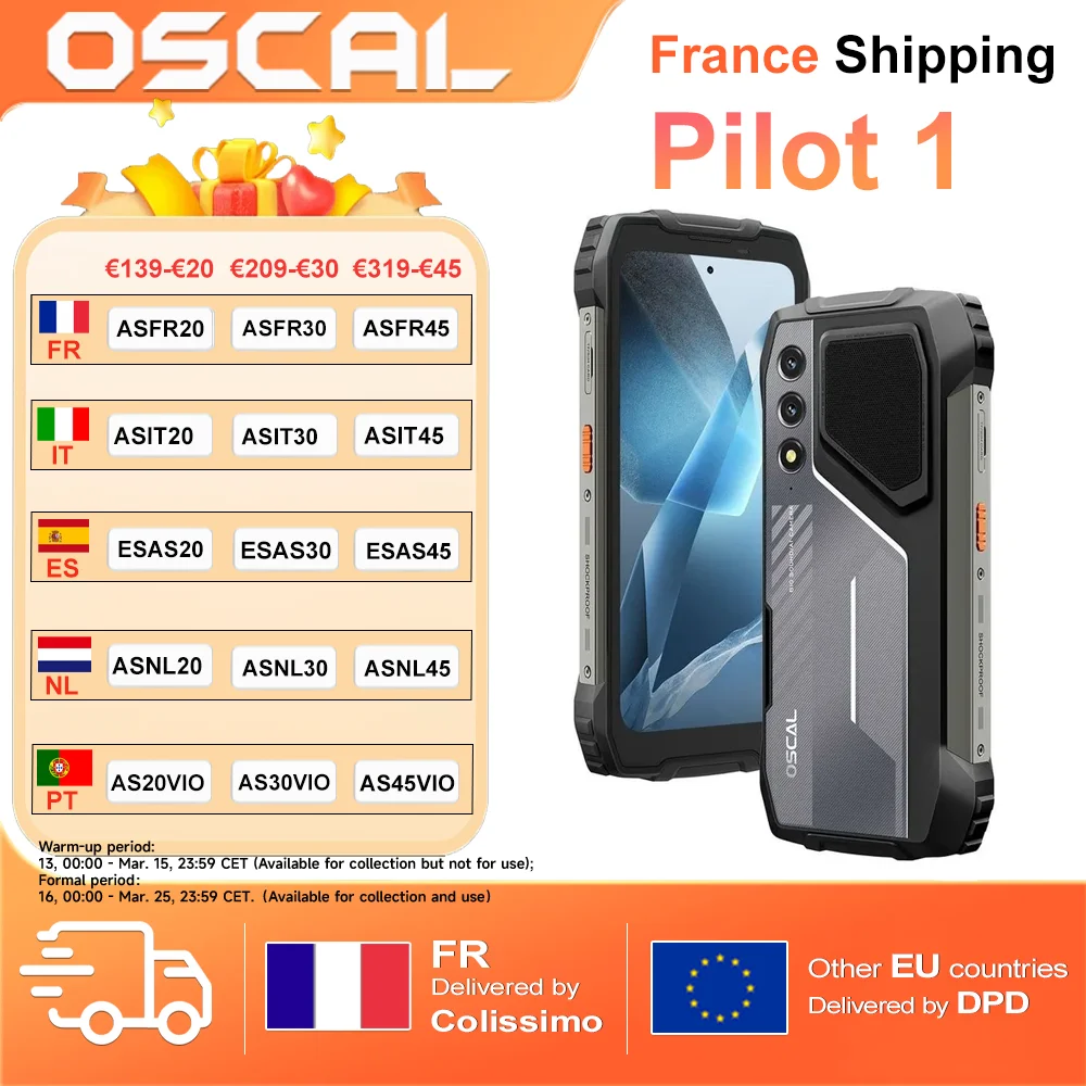 Oscal Pilot 1 [pas de chargeur UE] Smartphone robuste 18 Go (6 + 12), 256 Go, Android 14, 15 000 mAh, double lampe de poche 6,67 pouces, 50 MP, 138 dB, haut-parleur