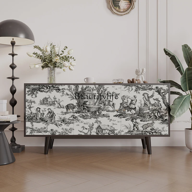 

French medieval creative storage locker modern simple solid wood living room home TV cabinet